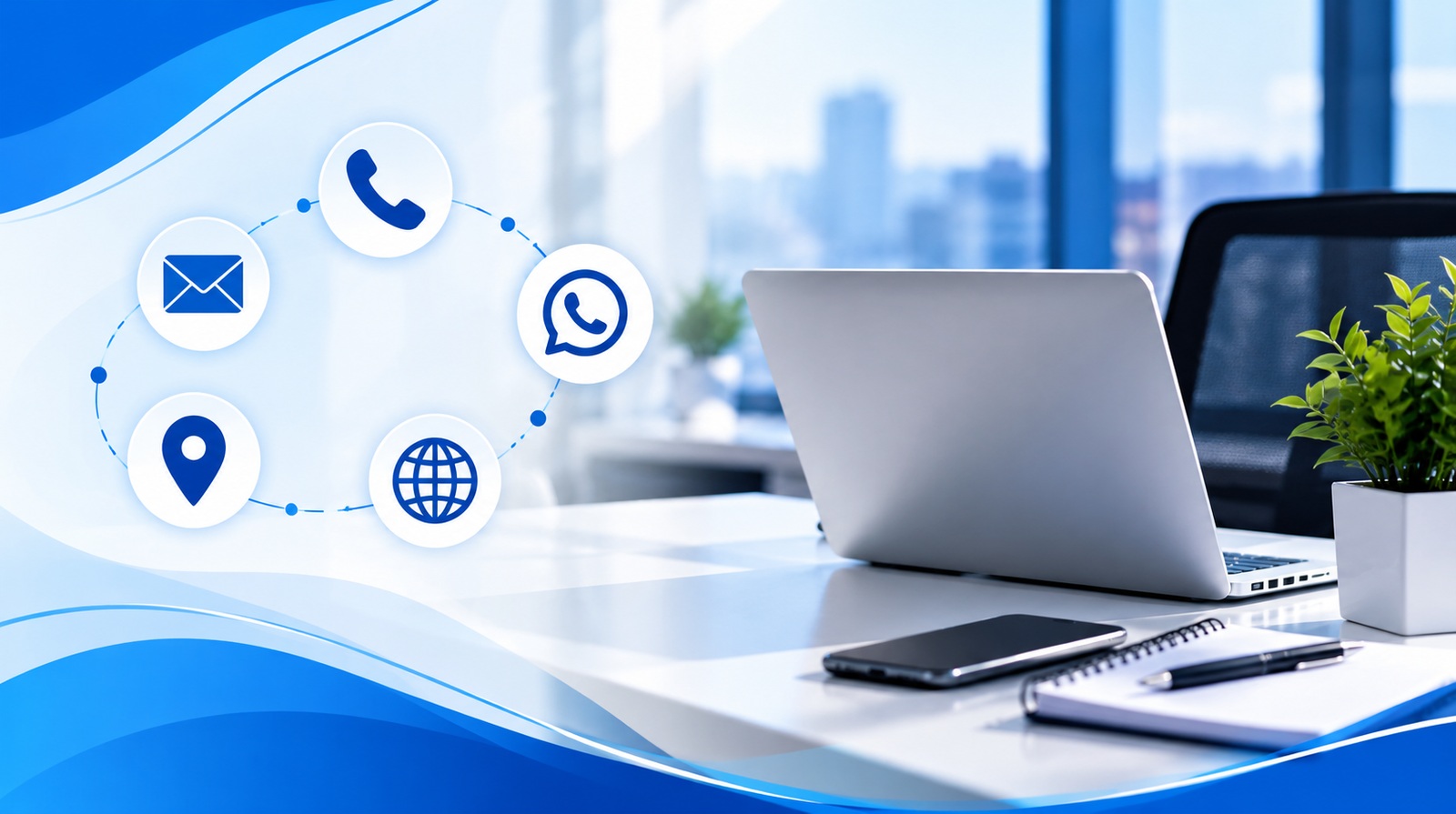 Contacto y soporte en oficina moderna